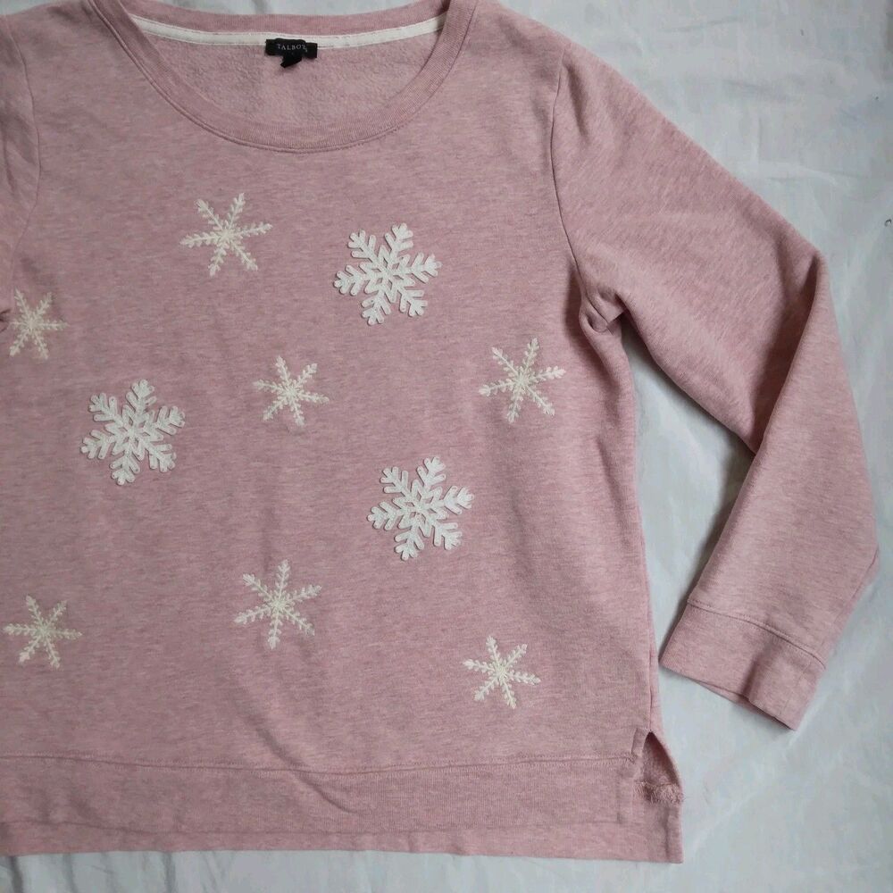 Talbots Pink Snowflake Sweatshirt Cozy Cabincore Ski Lodge Women's Size M - Picture 3 of 10